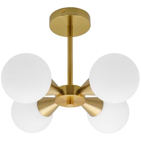 Antique Brass Pendant Light with Opal Globes Cover