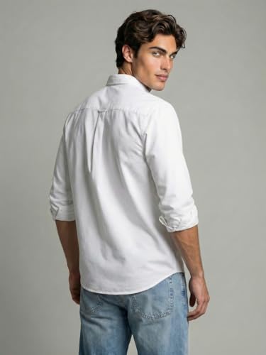 Image of Urbano Fashion Men's Cotton Full Sleeve Regular Fit Solid Oxford Shirt with Button-Down Collar