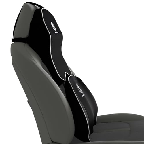 Image of MRRON Orthopedic Memory Foam Lumbar Backrest & Neck Rest Cushion for Car Seat - Ergonomic Car Back & Neck Support Pillow Combo - Pain Relief for Long Drives, Sciatica, Posture (Black, Spine Support)