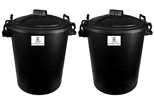 Srendi® 2 x 50L Plastic Bin/Waterfroof/Rodent Proof/Ideal for Outdoor/Animal Feed/Food/Storage/Flour Locking Lid (Black)
