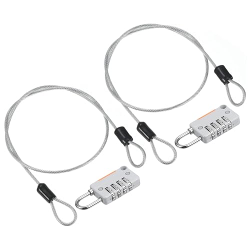Image of PATIKIL Security Steel Cable with 4 Digit Combination Lock, 2 Set 1.6Ft Coated Safety Wire Rope Double Loop Padlock for Outdoor Travel Luggage, Gray