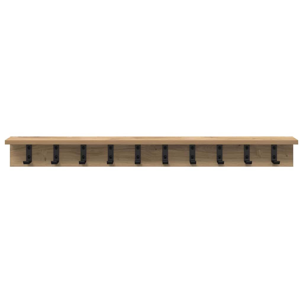 Wandgarderobe Artisan-Eiche 100 x 10,5 x 10,5 cm, Wand-Kleiderständer mit Haken und Ablage aus Holzwerkstoff, Moderne Garderobenleiste für Flur und Diele, Platzsparende Wandmontage