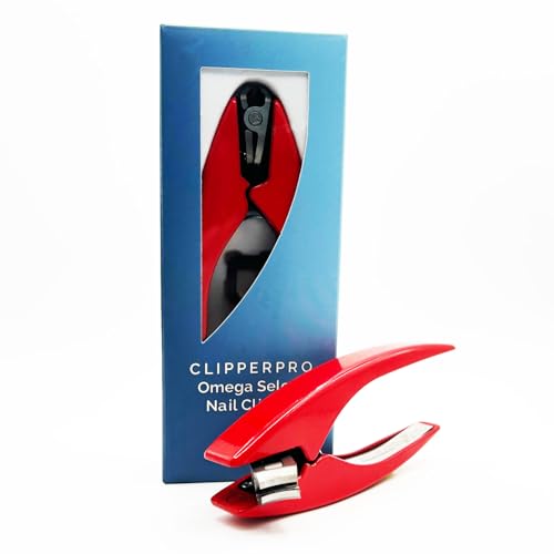 ClipperPro® Omega Fingernail Clipper - Ergonomic Large Nail Clippers for Women & Men | Heavy-Duty Nail Cutters | Fingernail Clippers with 180º Swivel Head (Fire Red Edition)