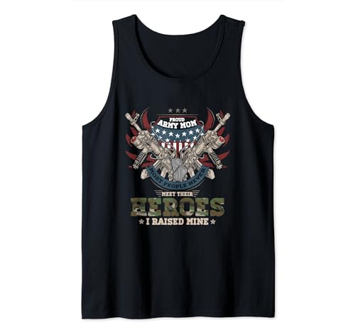 Bandera de Estados Unidos con texto en inglés "Proud Army-Mom I Raised My Heroes" Camiseta sin Mangas
