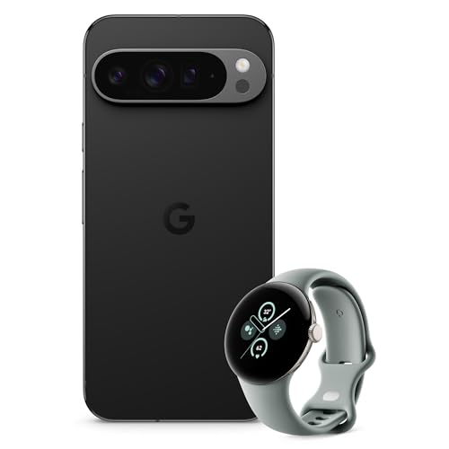 Google Pixel 9 Pro XL - Android-Smartphone mit Gemini ohne SIM-Lock - Obsidian, 256GB + Pixel Watch 2 - Aluminiumgehäuse in Champagne Gold, Sportarmband in Hazel, WLAN