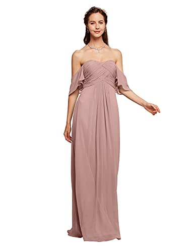 Alicepub Off The Shoulder Chiffon Dusty Rose Bridesmaid Dresses Long Party Dress For Women Sweetheart, Custom Size #TOP7