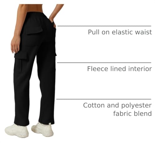 Image of QINSEN Baggy Medium Waist Elastic Sweatpants for Womens Casual Long Fleece Cargo Pants with Pockets