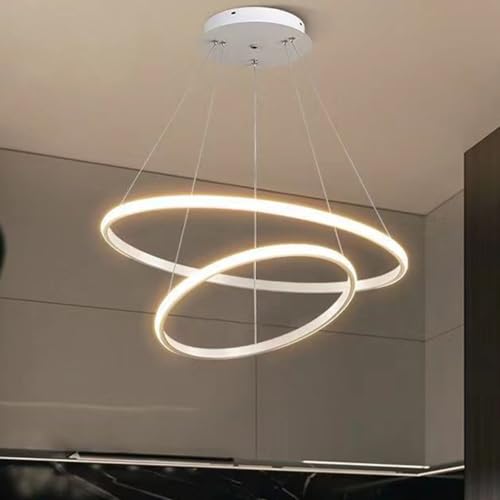 XINYASEE LED Lampe à suspension moderne, Lustre circulaire,Collection 2Anneaux, 3 températures de couleur, éclairage à suspension réglable,Suspension Lampe for Salle à Manger, Bureau, Cuisine (Blanc)
