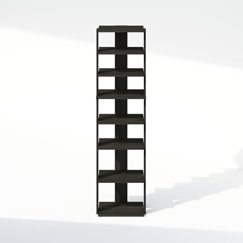 Image of Furinno Turn-N-Tube Corner Shelf, 8-Tier Display Rack, Vertical Corner Storage Rack, Space Saving Organization and Storage, Entryway, Living Room, Closet, Espresso