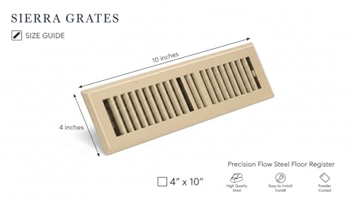 Image of 4 inch x 10 inch Brown Floor Register 2 Way - Stamped Face Steel Vent Cover, HVAC Floor Grille for AC Heat, Fits 4x10 Duct Opening, Heavy Duty Metal Register, 10 Pack