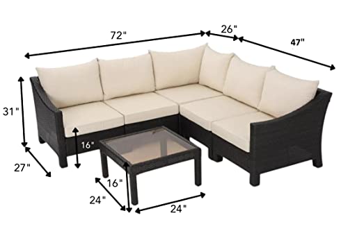Image of DEVOKO Patio 3PCS Outdoor L Shape Rattan Sofa Set with Cushions and Center Table Furniture for Garden, Porch, Backyard (Dark Brown & Cream)