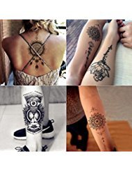 Leoars 6 Sheets Body Art Lotus Totem Temporary Tattoo Sticker for Girl Women Waterproof Transferable Arm Tattoos Fake Tattoo