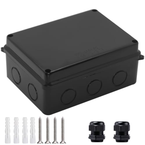 Image of Electrical Box, Outdoor Waterproof Box IP65 Junction Box with Reserved Holes,ABS Plastic Project Box Power Cord Enclosure Black Outer Size: 5.9 x 4.3 x 2.8 inch(150x110x70mm)