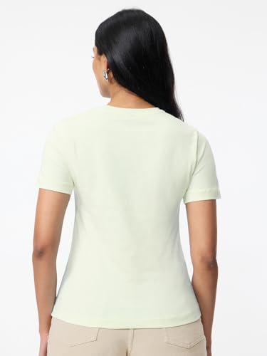 Image of The Souled Store Casual Classics: Women and Girls Short Sleeves Spread Collar Solid Cotton Regular Fit Breathable Lightweight Trendy Everyday T-Shirt