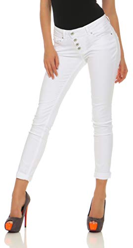 Buena Vista Malibu - Pantalones vaqueros para mujer, elásticos, con botones Blanco L