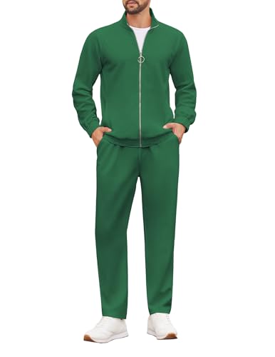 COOFANDY Sweat Suit for Men 2 Piece Casual Track Suits Zip Up Jackets and Pants Jogging Textured Tracksuits with Pockets Sage Green