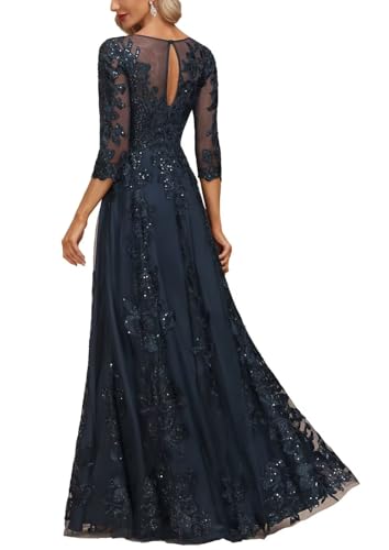 2025 Lace Appliques Mother of The Bride Dresses for Women Long with 3/4 Sleeve Wedding Guset Formal Gowns3