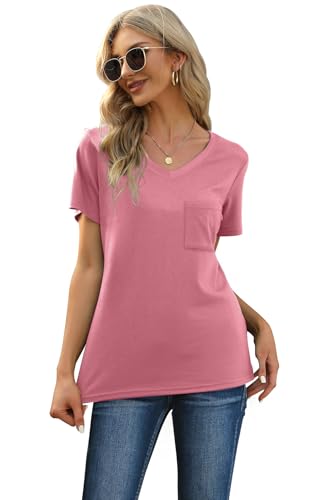 Image of RUBZOOF Women's Short Sleeve Pajama Sets with Pockets Casual V Neck 2 Piece Lounge Sets S-3XL