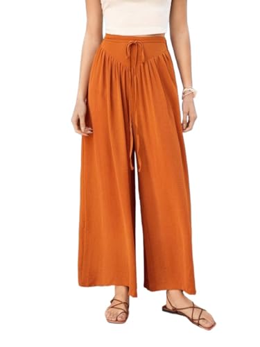 Women's 2025 Summer Casual Long Pants Solid Color Wide Leg Pants