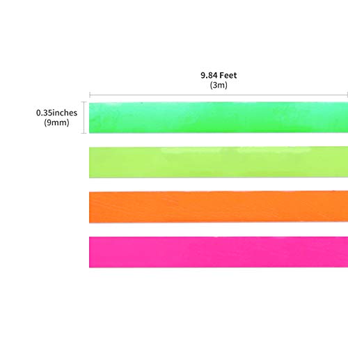 MoTEX Refill Tape for Embossing Label Maker, Fluorescent Color Tapes 4 Rolls, 3/8-Inch (Pink, Orange, Yellow, Green) - Thumbnail 3