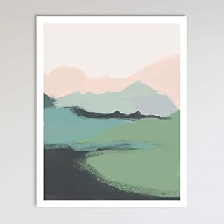 Mountain View, Minimalist Abstract Art, Blue Green and Pink Contemporary Wall Art For