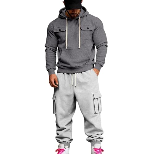 DUHENWU Chándal para hombre largo chándal para hombre gimnasio cálido trayecto transpirable traje deportivo holgado ropa deportiva Y2K Hip Hop 2 piezas sudadera con capucha y pantalones de jogging
