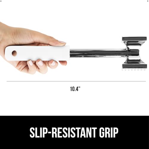 Image of GORILLA GRIP Patented Meat Tenderizer, Multipurpose Dual-Sided Kitchen Mallet for Steak, Shellfish, Nuts, Candy, Ice, Pork Cutlet Pounder, BPA-Free Soft Comfortable Handle, Dishwasher Safe, White