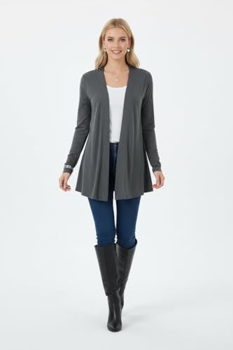 Image of ToBeInStyle Womens Open Front Long Sleeve Lightweight Asymmetrical Draped Cardigan with Side Pockets