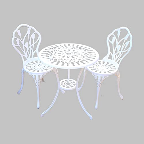 Kai Li Patio Bistro Sets 3 Piece Cast Aluminum Patio Furniture Outdoor Garden Metal Rust Proof Tables And Chairs White Bisrto Set (Tulips-White) #TOP3