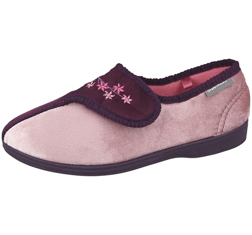 Dunlop Ladies' Memory Foam Hook and Loop Slippers (Plum, UK Footwear Size System, Adult, Women, Numeric, Medium, 5)