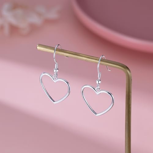 SLUYNZ Solid 925 Sterling Silver 1.8CM Hollow Heart Drop Earrings for Women Teens Sweet Love Dangle Earrings4
