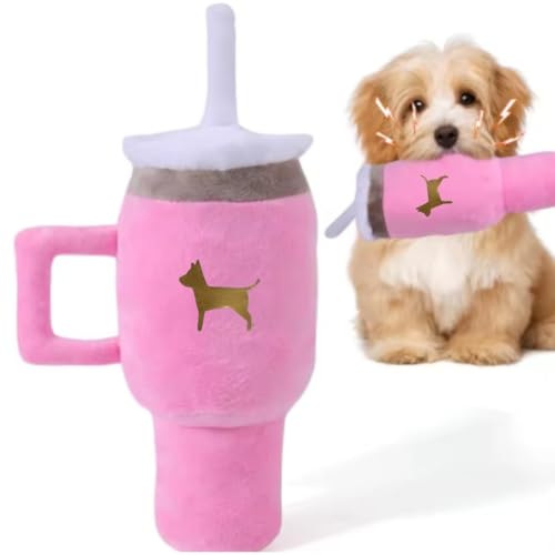 Brinquedo Pelúcia para Cães em Formato de Copo Garrafa Com Apito Mordedor Divertido Antiestresse Int