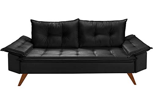 Sofá Bariloche 3 Lugares Pés Em Madeira (Preto)