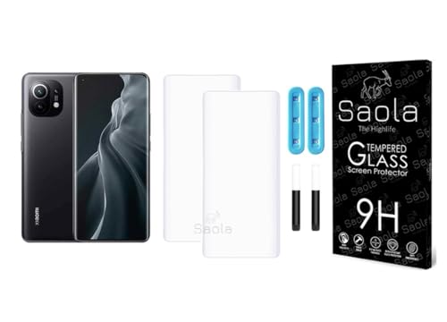 Image of Saola Curved UV Tempered Glass For Xiaomi 11. Comes With UV Light & Glue For Finest Pasting. Edge To Edge Protection With Case Friendly Fit. (Pack Of 2)