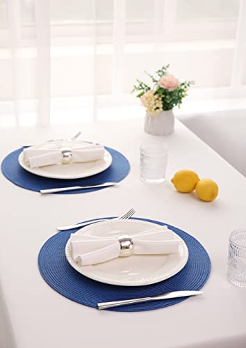Baofin Round Placemats Set Of 6, Round Woven Placemat For Indoor And Outdoor, Washable Placemat 15 Inch (Nautical Blue) #TOP6