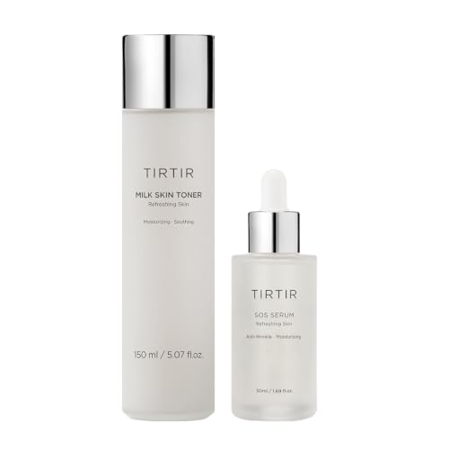 TIRTIR Daily Hydration Set - Milk Skin Toner + SOS Serum, Rice Bran Extract, Chamomile, Radiant Glow | Fragrance Free, Mineral Oil Free, Fungal Acne Safe…