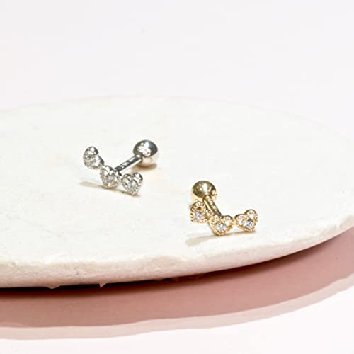 Anygolds 14K Real Solid Gold Heart Diamond Cz Cartilage Daith Helix Tragus Conch Rook Snug Ear Post Stud Piercing Earring Body Jewelry 18 Gauge - 1 Pcs (Yellow Gold) #TOP2