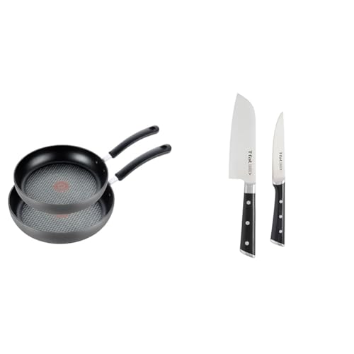 4-Piece set of T-fal Ultimate Hard Anodized Nonstick Fry Pan 10 and 12 Inch with Ice Force Stainless Steel Santoku Knife and Utility knife