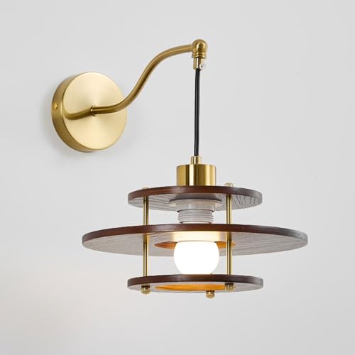 DLHH Aplique de Pared de Madera Maciza Estilo japonés, lámpara de Pared de Madera Maciza nórdica, lámpara de Pared con Acabado de latón Cepillado Antiguo Retro, lámpara de decoración ar
