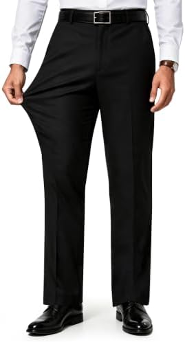 Men’s Dress Pants Regular Fit Black Dress Trousers 4-Way Stretch 36Wx34L