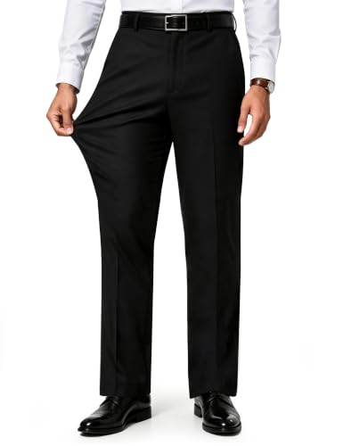men's black regular-fit four-way stretch dress trousers