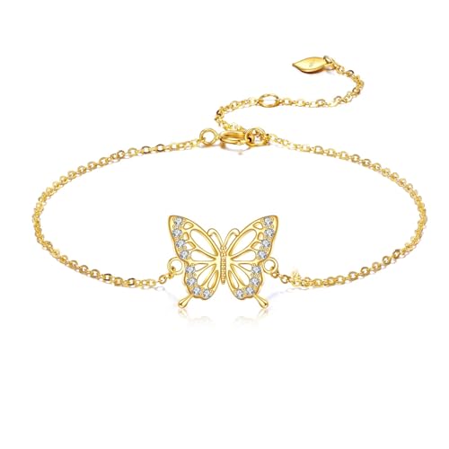 DOVRAN 14K Gold Butterfly/Dragonfly/Hummingbird Bracelet for Women Real Yellow Gold Animal Bracelet Jewelry Birthday Gifts for Mom Wife