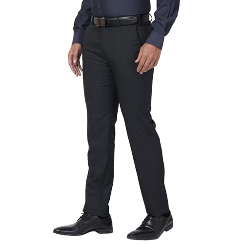Image of Raymond Men Slim Fit Checks Pattern Poly Viscose Blend Pleatless Formal Trouser