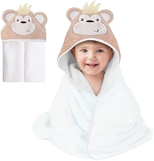 Mother's Choice Baby Towel With Hood - 100% Cotton Ultra Soft and Absorbent (84x84cm) Large Baby Bath Towel for Newborn and Infant, Toddler Bath Towel for Boys and Girls, 3D Monkey Hooded Baby Towel