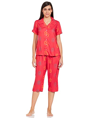 Image of Longies Women's Rayon Capri Nigh Suit Regular Set (LGRCSSYV001 Red023 XL)