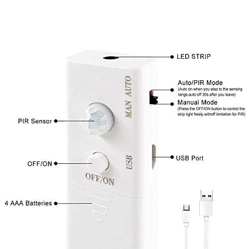 VST Fita de luz LED de 2 metros, sensor de movimento com fita de LED operada por bateria para armári