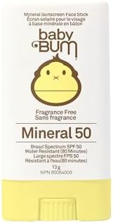 Sun Bum Baby Bum Spf 50 Sunscreen Face Stick | Mineral Uva/uvb Face and Body Protection for Sensitive Skin | Fragrance Free | Travel size | 13g