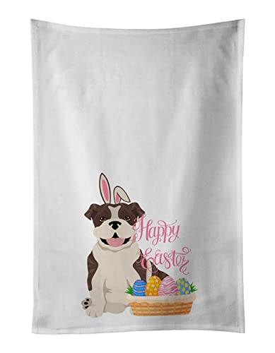 Caroline's Treasures WDK5025WTKT Brindle English Bulldog Easter White Kitchen Towel Set of 2 Dish Towels Decorative Bathroom Hand Towel for Hand, Face, Hair, Yoga, Tea, Dishcloth, 19 X 25, White
