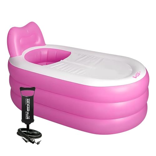 VG PLUS, Banheira Inflável Portátil Com Encosto 150 Litros Rosa V...