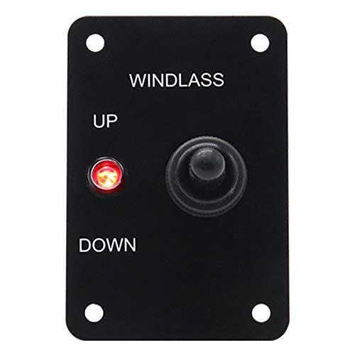 Eurobuy 12V 15A Anchor Windlass Up/Down Rocker Switch Panel, Marine Windlass Toggle Switches ON-Off-ON Control Panel with Red LED - Thumbnail 2
